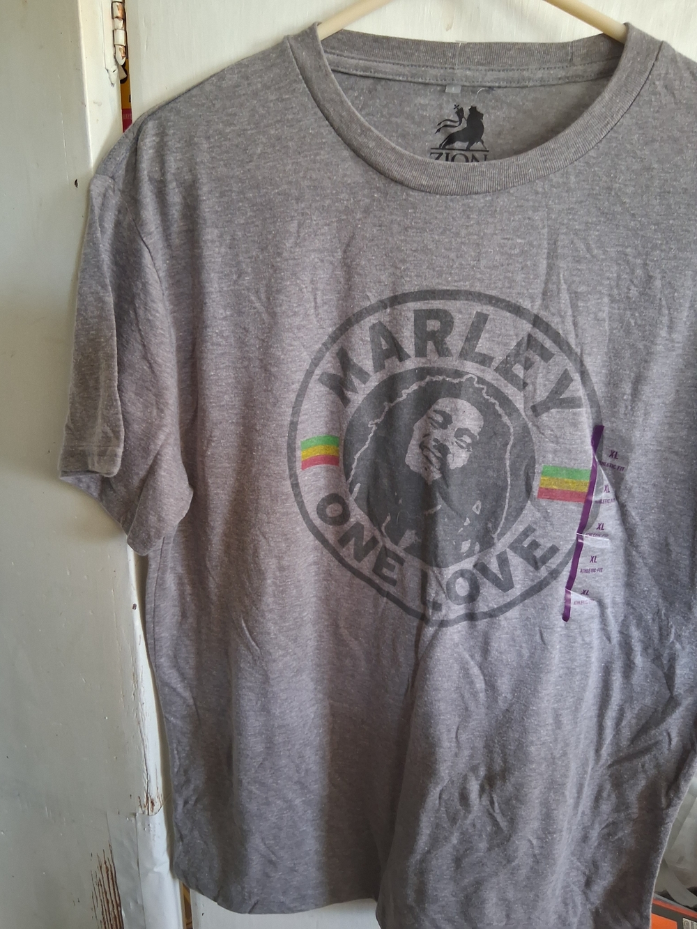 Bob Marley "One Love" Graphic Tee - Gray with Rasta Stripes
